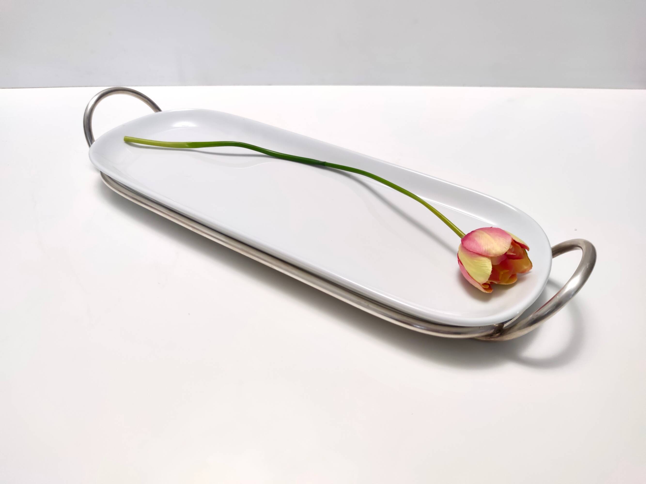 Postmodern Sabattini Sheffield Plated Metal and Ceramic Serving Plate, Italy