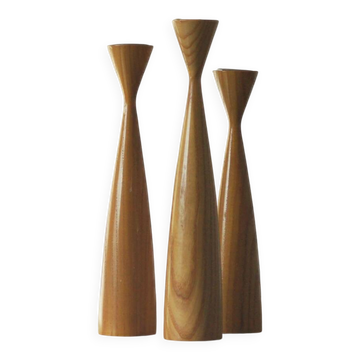 Scandinavian Wooden Candleholders, Set of 3