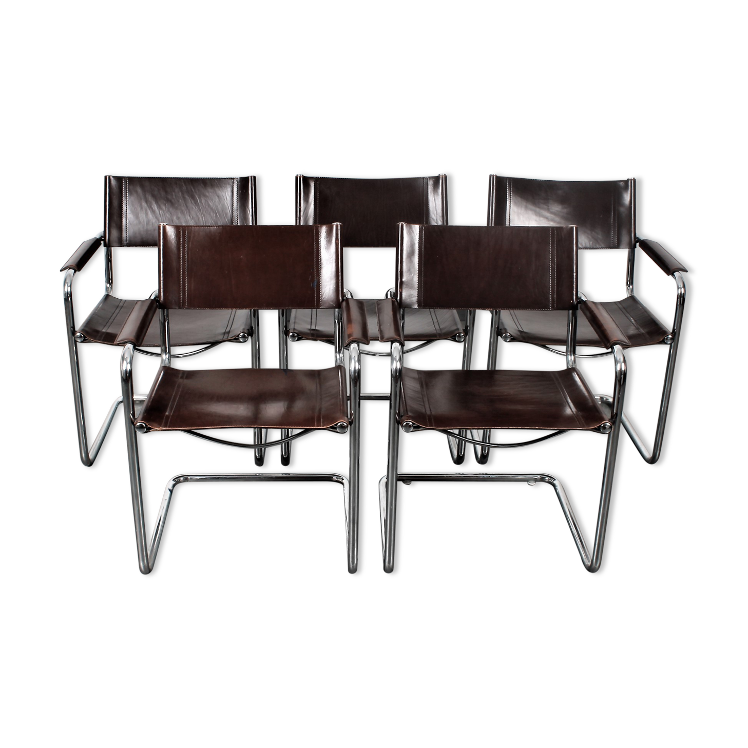 Set of 5 Cantilever MG5 chairs by Matteo Grassi in brown leather