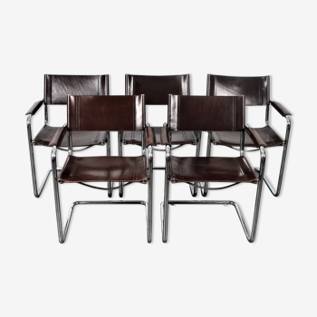 Set of 5 Cantilever MG5 chairs by Matteo Grassi in brown leather