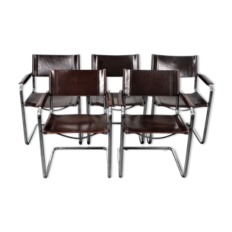 Set of 5 Cantilever MG5 chairs by Matteo Grassi in brown leather