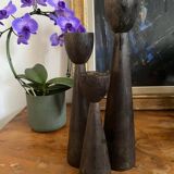 Trio teak candle holders