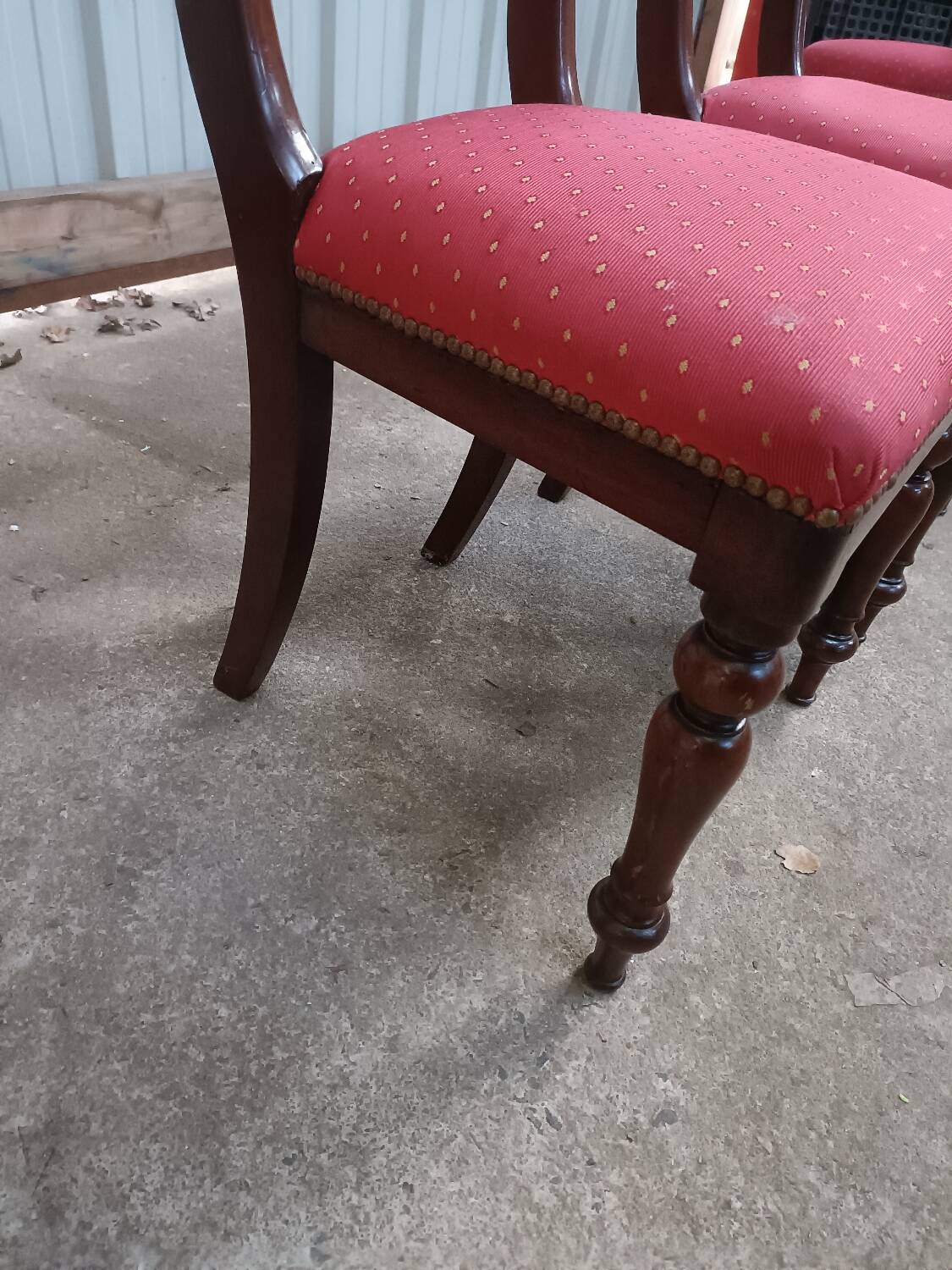 Pair of vintage English mahogany chairs, woven in red