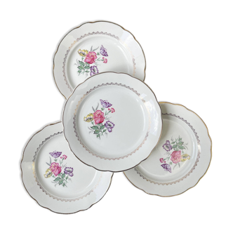 4 small vintage porcelain plates digoin & sarreguemines model rene made in france 1950