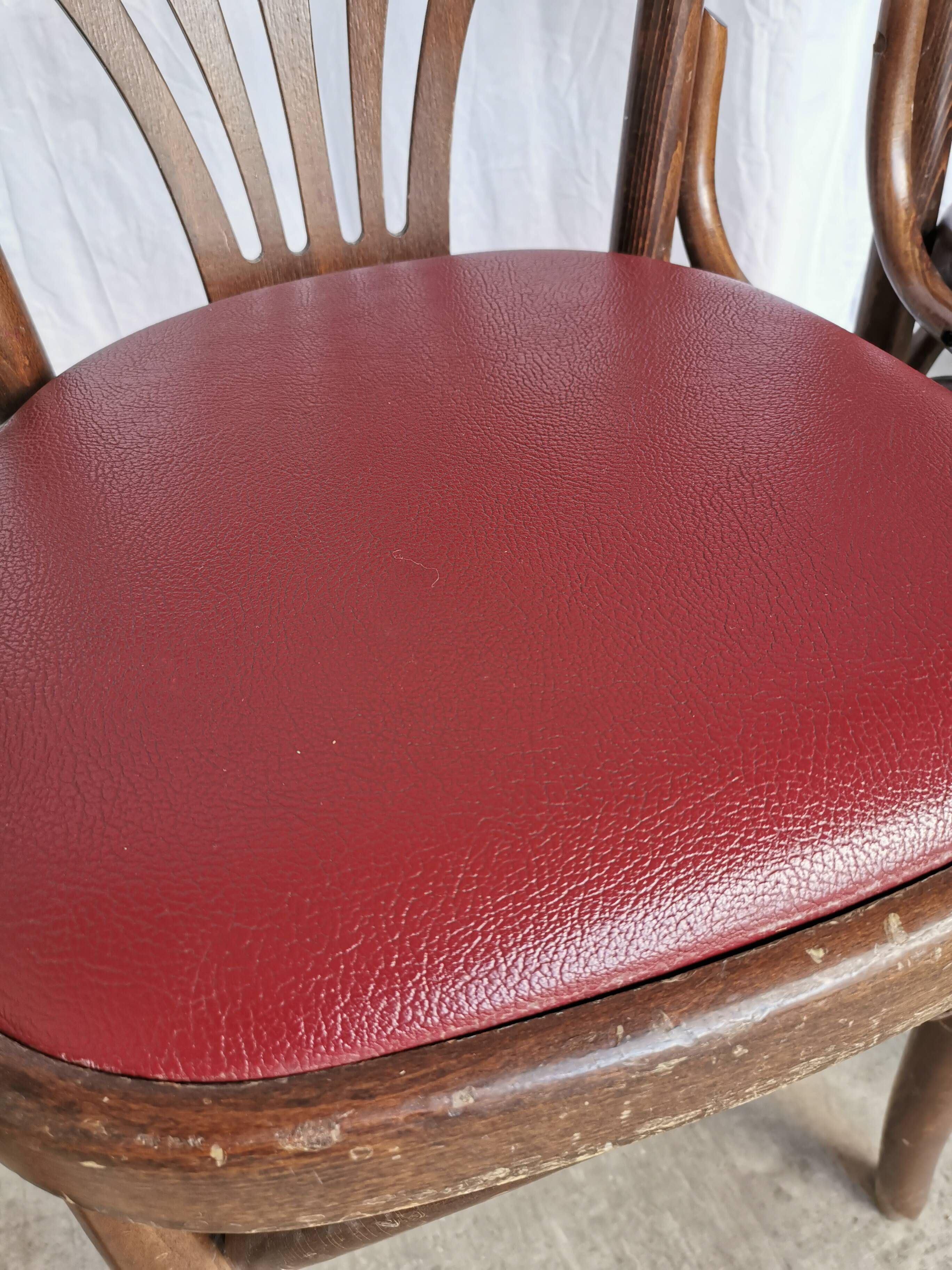 Vintage Bentwood Dining Chairs - Thonet Style - Red Faux Leather - Set of 4