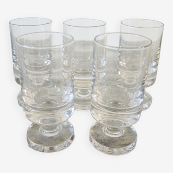 5 old transparent design stemmed glasses