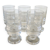 5 old transparent design stemmed glasses