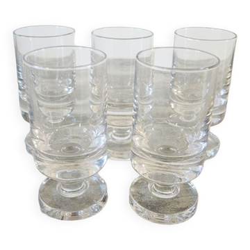 5 old transparent design stemmed glasses