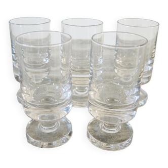 5 old transparent design stemmed glasses