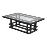 Table basse bois et verre années 80