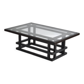 Wood and glass coffee table from the 1980s.