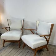 Fauteuils (la paire) bois et tissus bouclés 1950'S