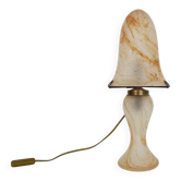 Lampe champignon en pâte de verre transparente tacheté orange à 2 feux
