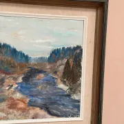 Original Swedish Oil on Canvas – “Landscape with River and Forest” by Kaj – Signed – Vintage & Framed – 60 × 52 cm (23.6" × 20.5")