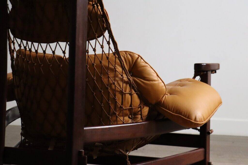 Jangada lounge chair with ottoman in cognac leather by Jean Gillon, Brazil, 1960s