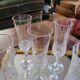 7 cut glass champagne flutes – faceted design