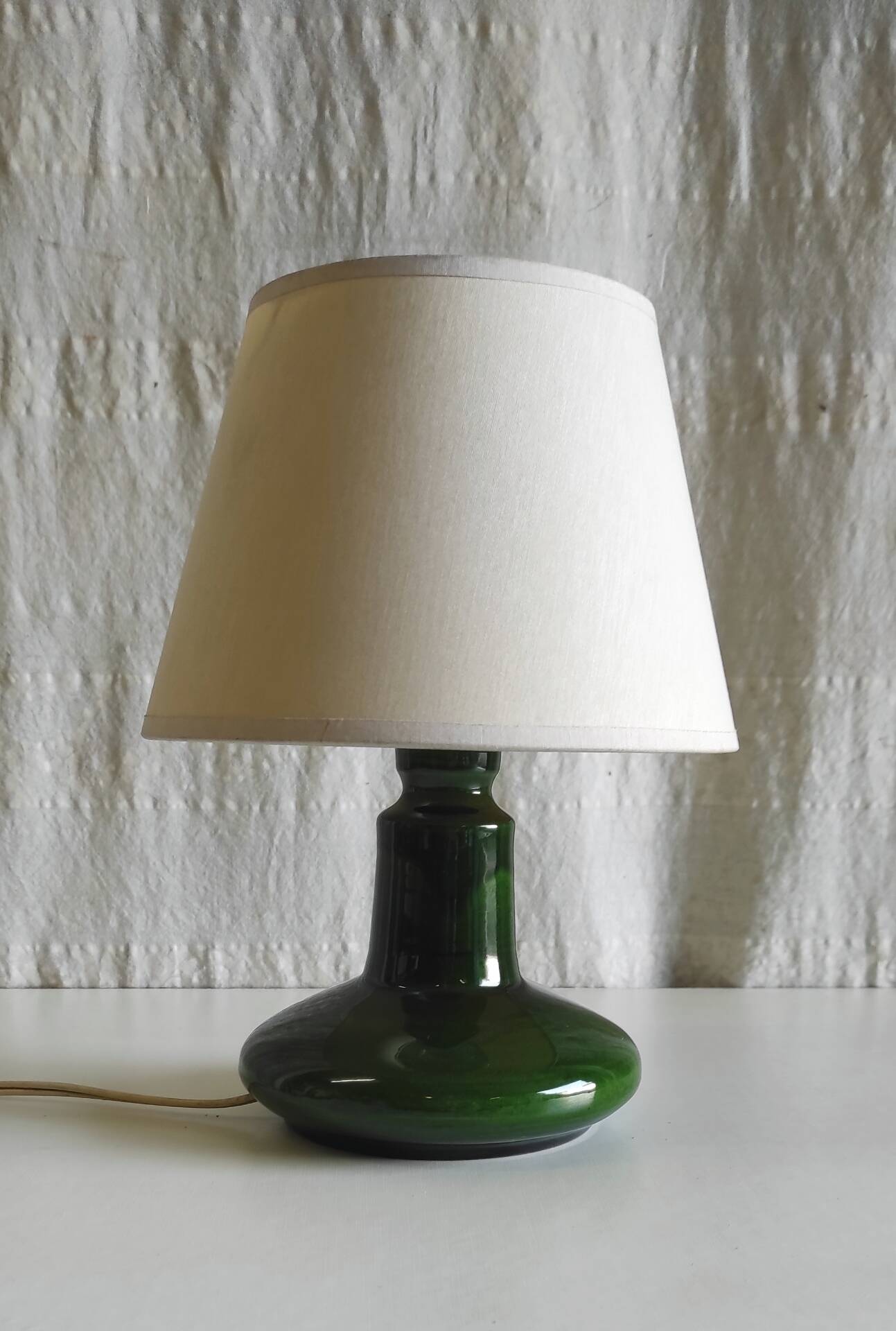 Green glazed ceramic table lamp base in Scandinavian style.