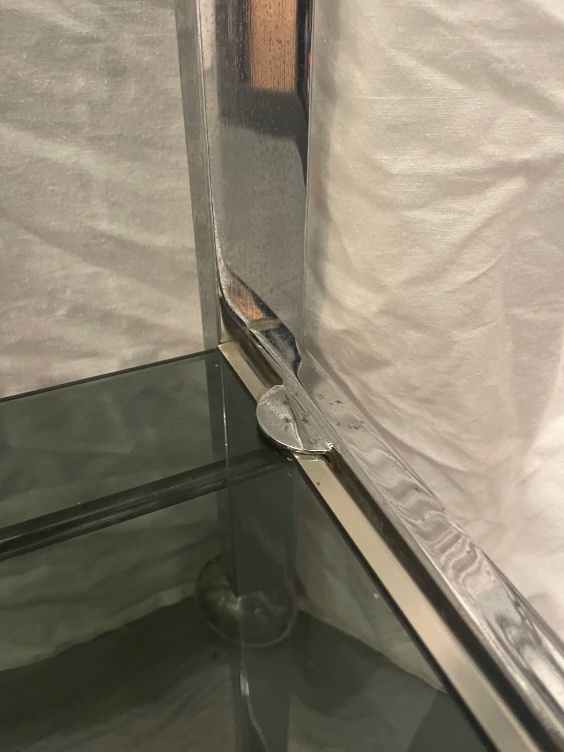 Vintage chrome serving cart/rolling table with smoked grey glass, circa 1970