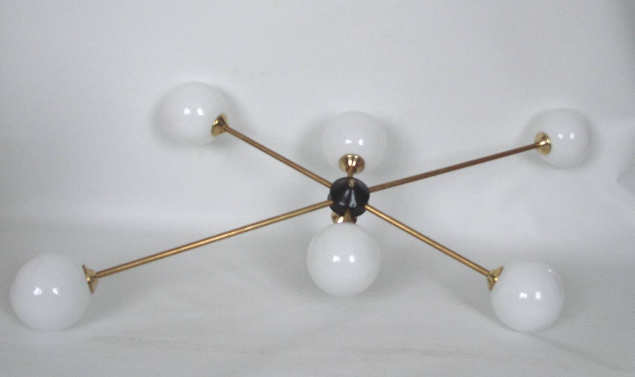 Stilnovo vintage 1960s chandelier, brass and glass, 6xE14