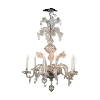 Venetian chandelier in murano glass transparent, 6 arms of light