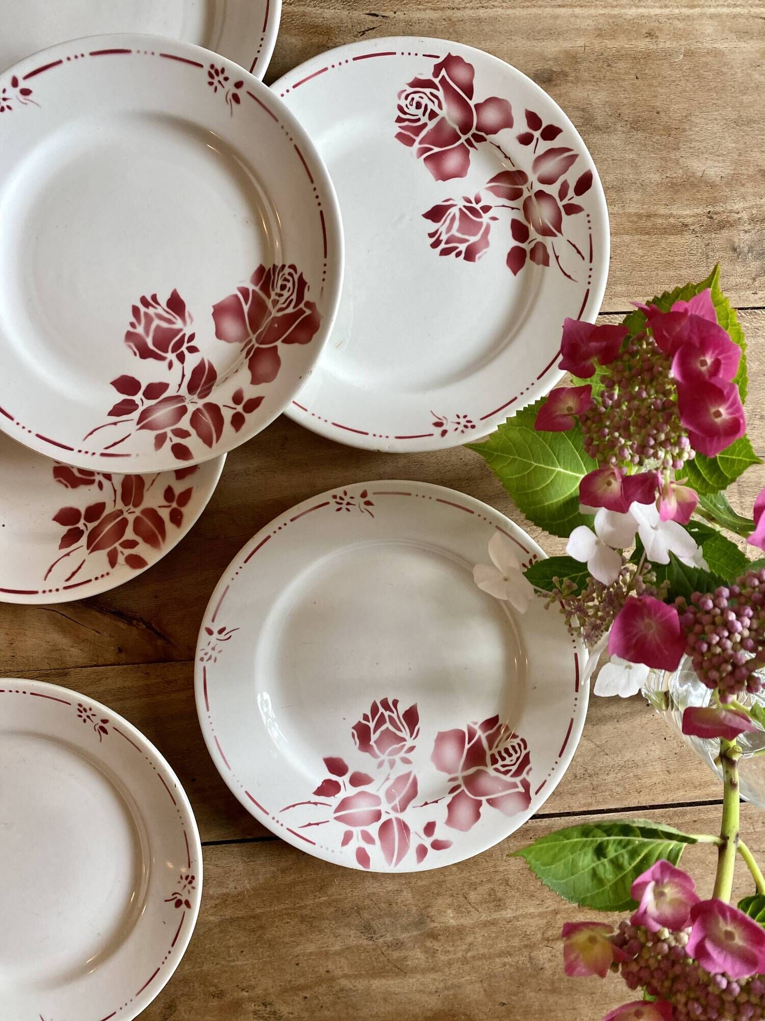 Lot de 6 assiettes plates vintage, modèle Gilbert de Moulin des Loups