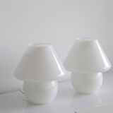 Pair of vintage mushroom lamp in blown glass