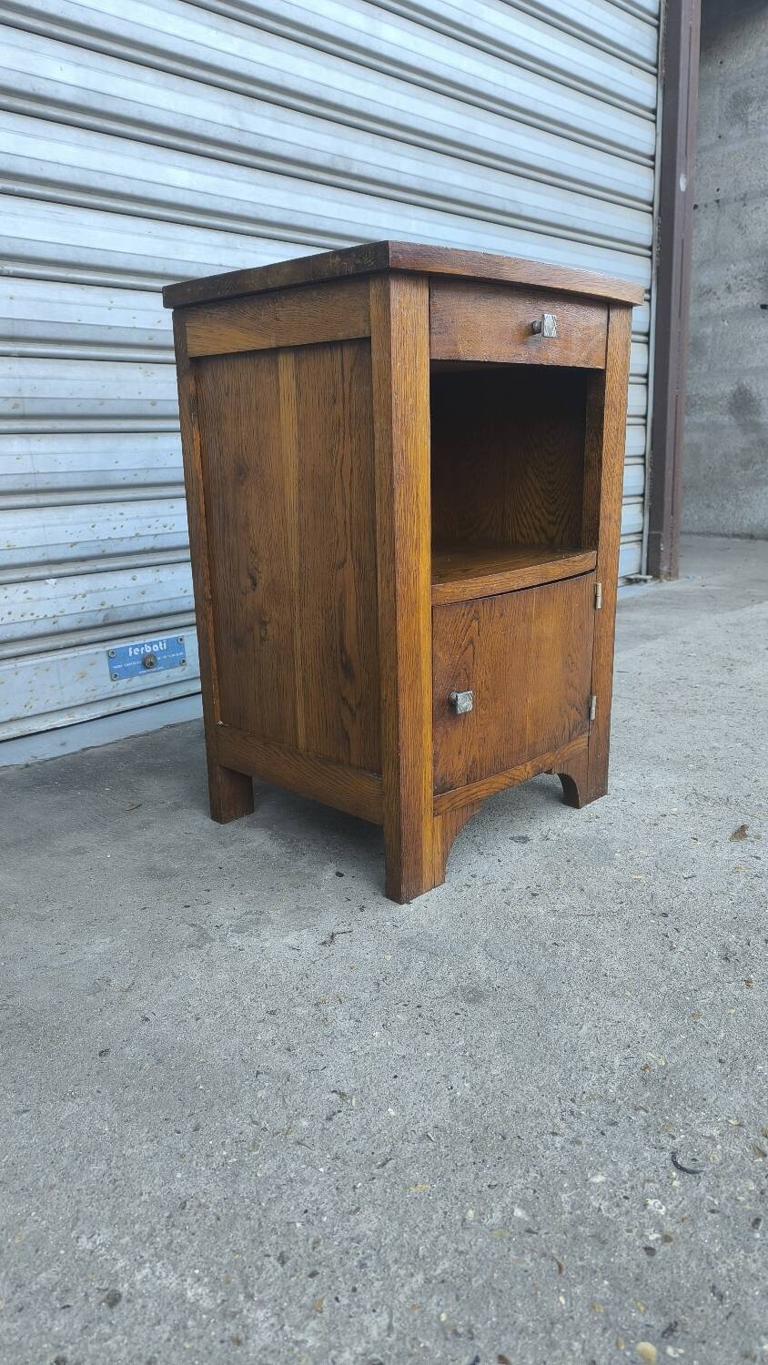 Art Deco bedside table in solid oak