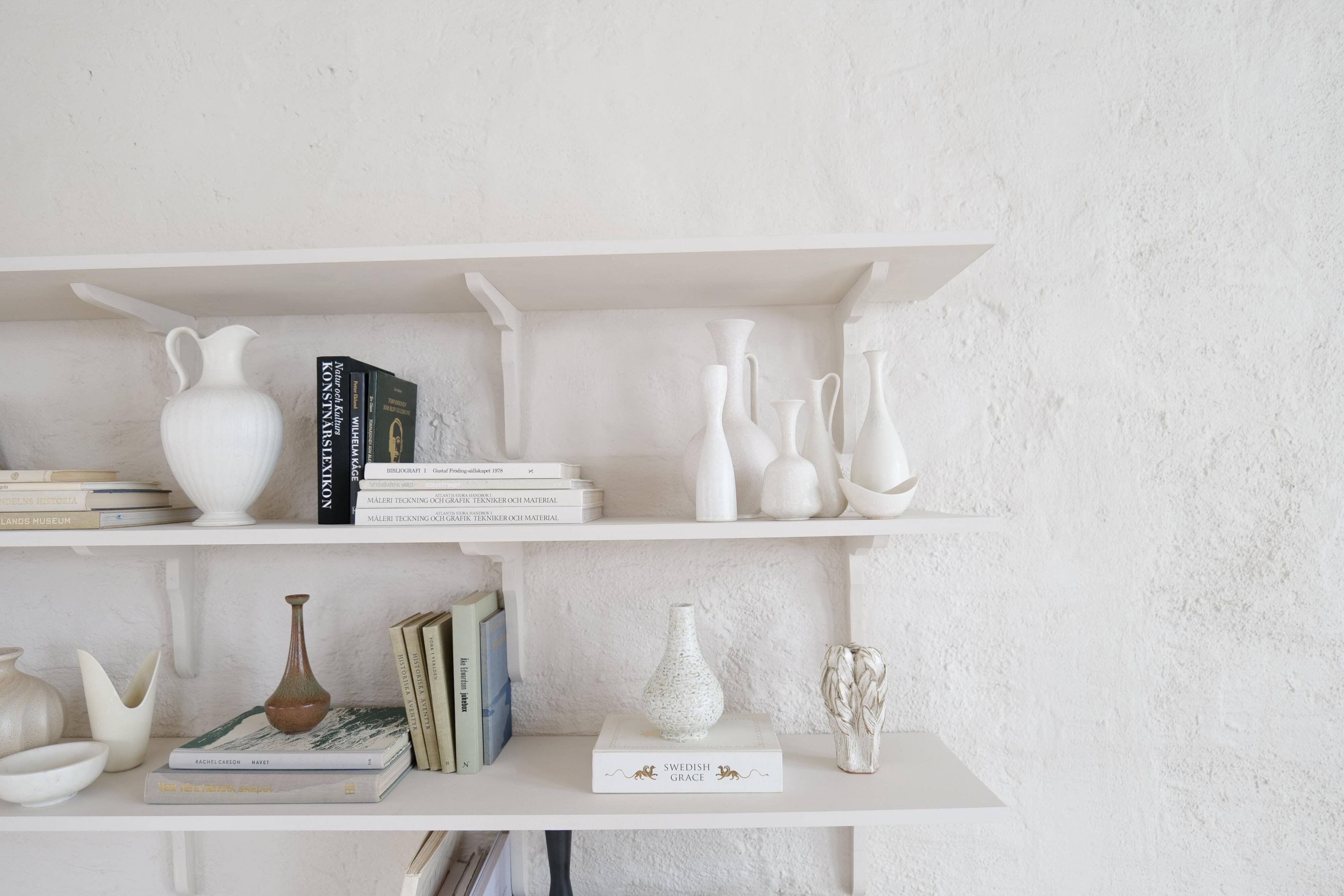 Group of 6 white and grey Midcentury Modern vessels Rörstrand Sweden 1950