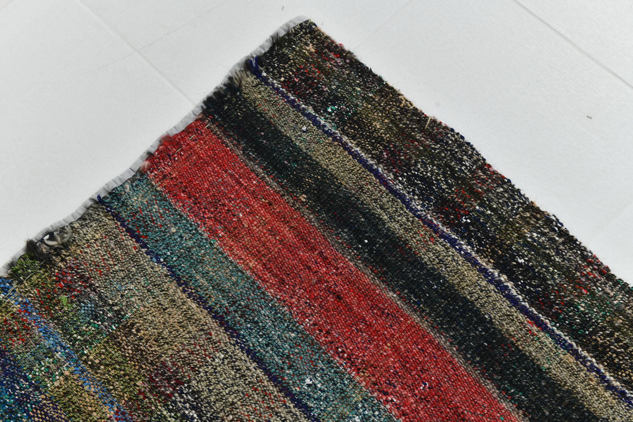 Kilim Red Brown Striped Pattern Vintage Kilim Rug, 93x232Cm