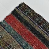 Kilim Red Brown Striped Pattern Vintage Kilim Rug, 93x232Cm