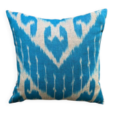 Vintage Silk Ikat Square Cushion Cover, Sky Blue White Arch Medallion 16x16