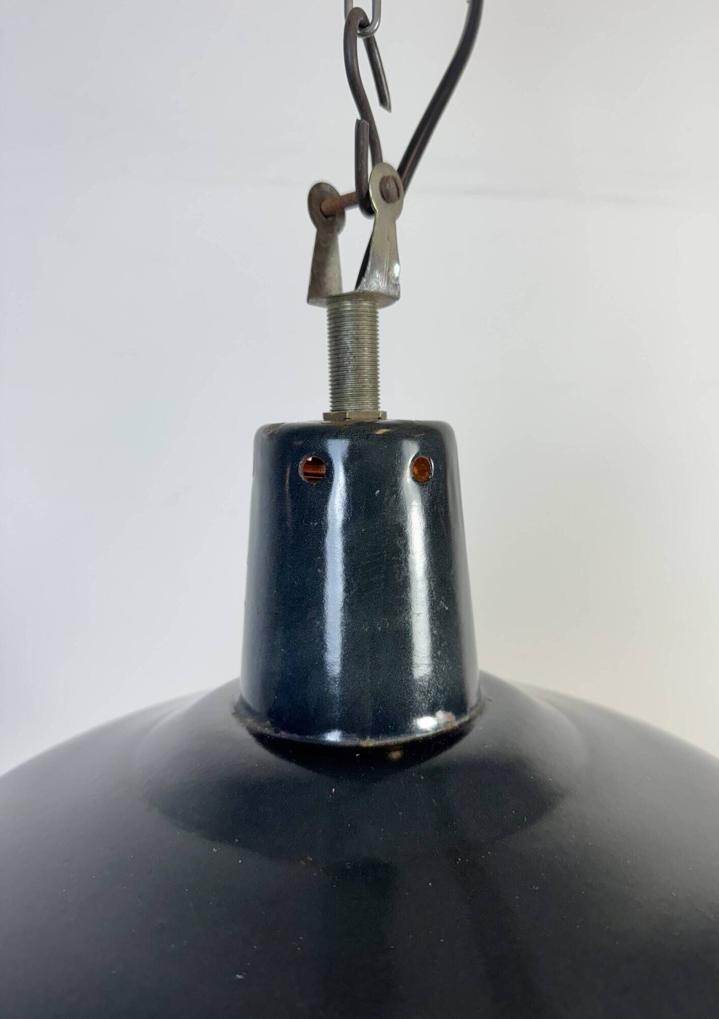 Industrial French Black Enamel Factory Pendant Lamp, 1960s