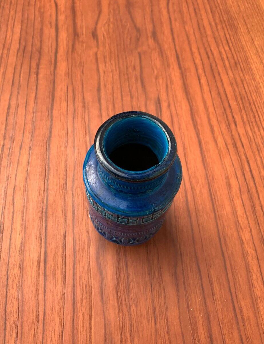 Mid-century Italian Rimini Blu ceramic vase by Aldo Londi for Bitossi.