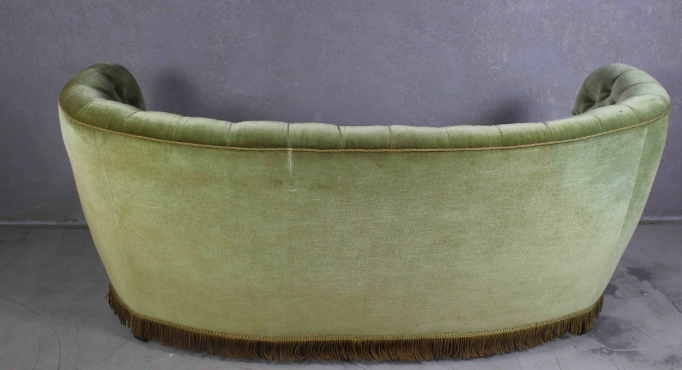 Danish curved green button sofa from the 1940s