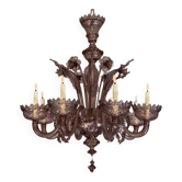Venetian chandelier in Murano glass in amethyst colour, 8 light arms, 20th century