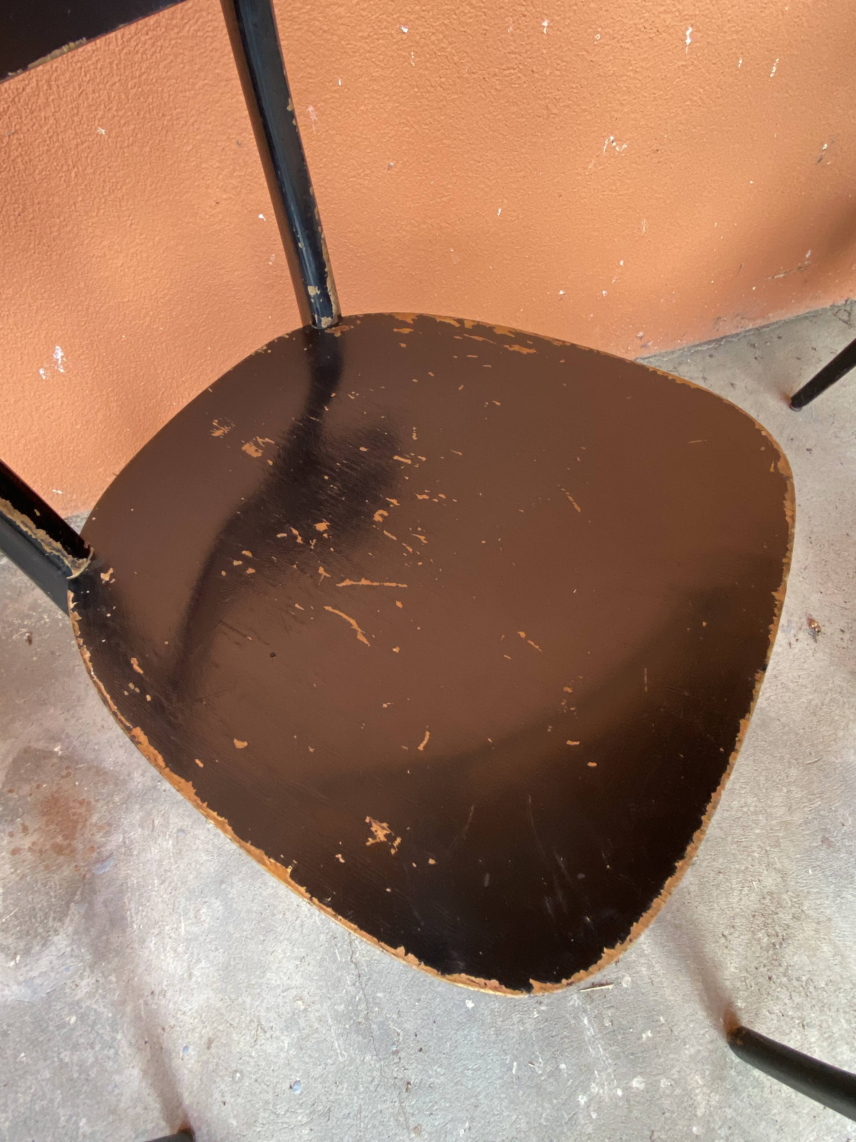 6 patinated curved wood bistro chairs