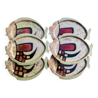Set of 6 Vallauris flat plates in glazed ceramic