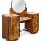 Ensemble coiffeuse 1930 Art Déco en Noyer avec dessus marbre et chevet