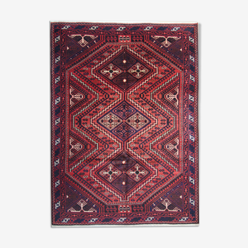 Hand Made Oriental Wool Area Rug, Traditional Red Blue Carpet- 225x310cm