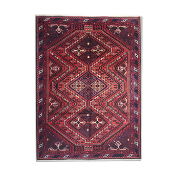 Hand Made Oriental Wool Area Rug, Traditional Red Blue Carpet- 225x310cm