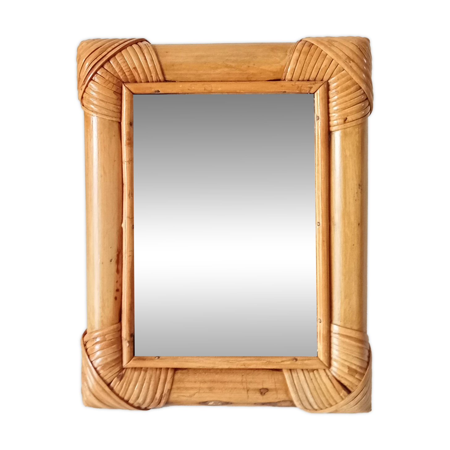 Vintage 1970s rattan tabletop mirror