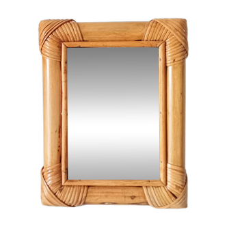 Vintage 1970s rattan tabletop mirror