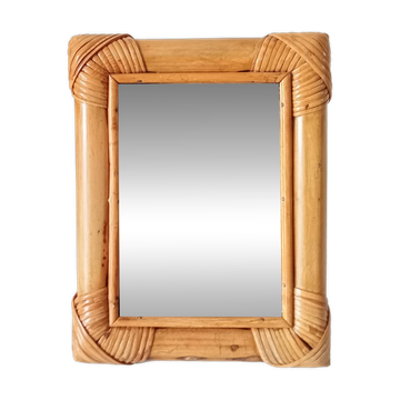 Miroir de table vintage en rotin années 70