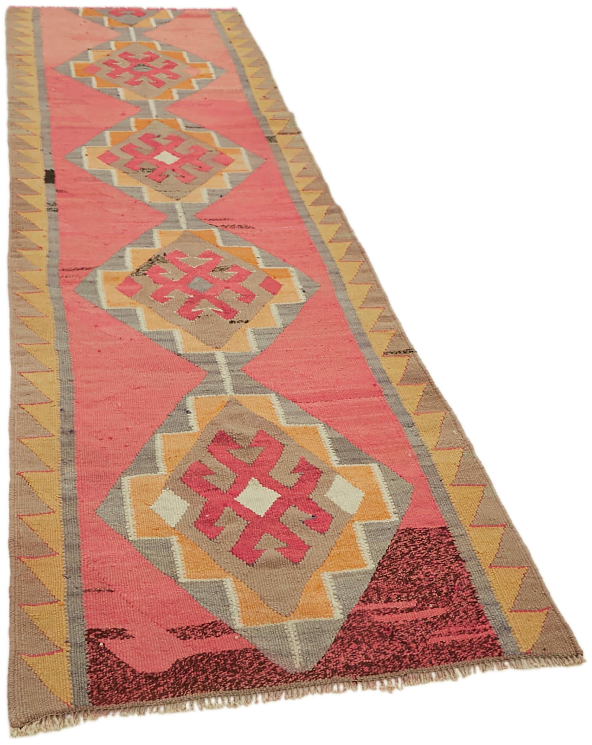 Turkish Handwoven Vintage Herki Kilim 102 cm x 322 cm