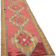Turkish Handwoven Vintage Herki Kilim 102 cm x 322 cm