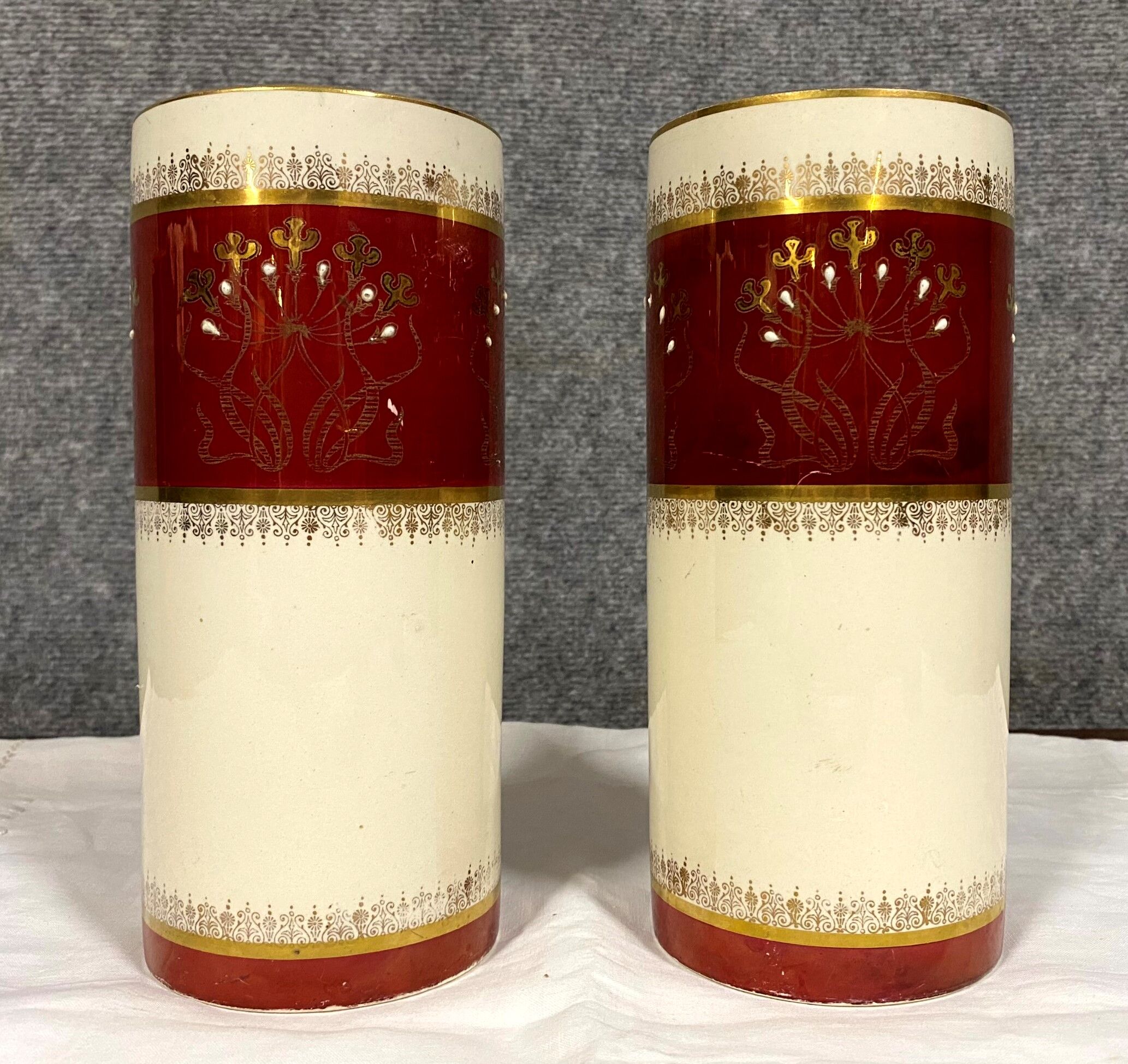 Keller and Guerin Lunéville pair of vases porcelain scroll circa 1930
