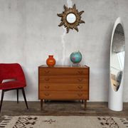 Superbe commode vintage en teck – Design élégant & poignées métal noir