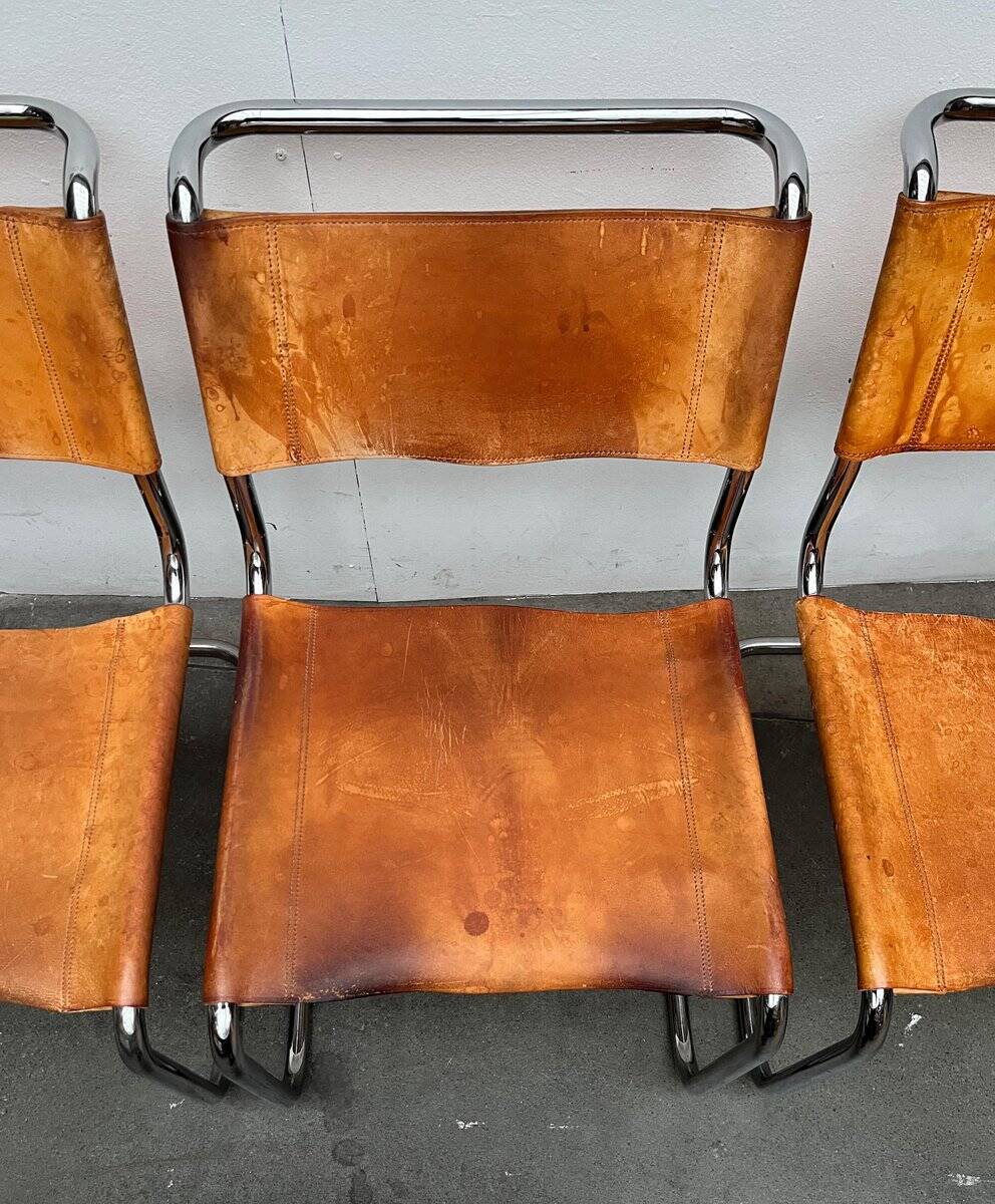 German vintage leather cantilever chairs S33 by Mart Stam for Thonet, set of 8