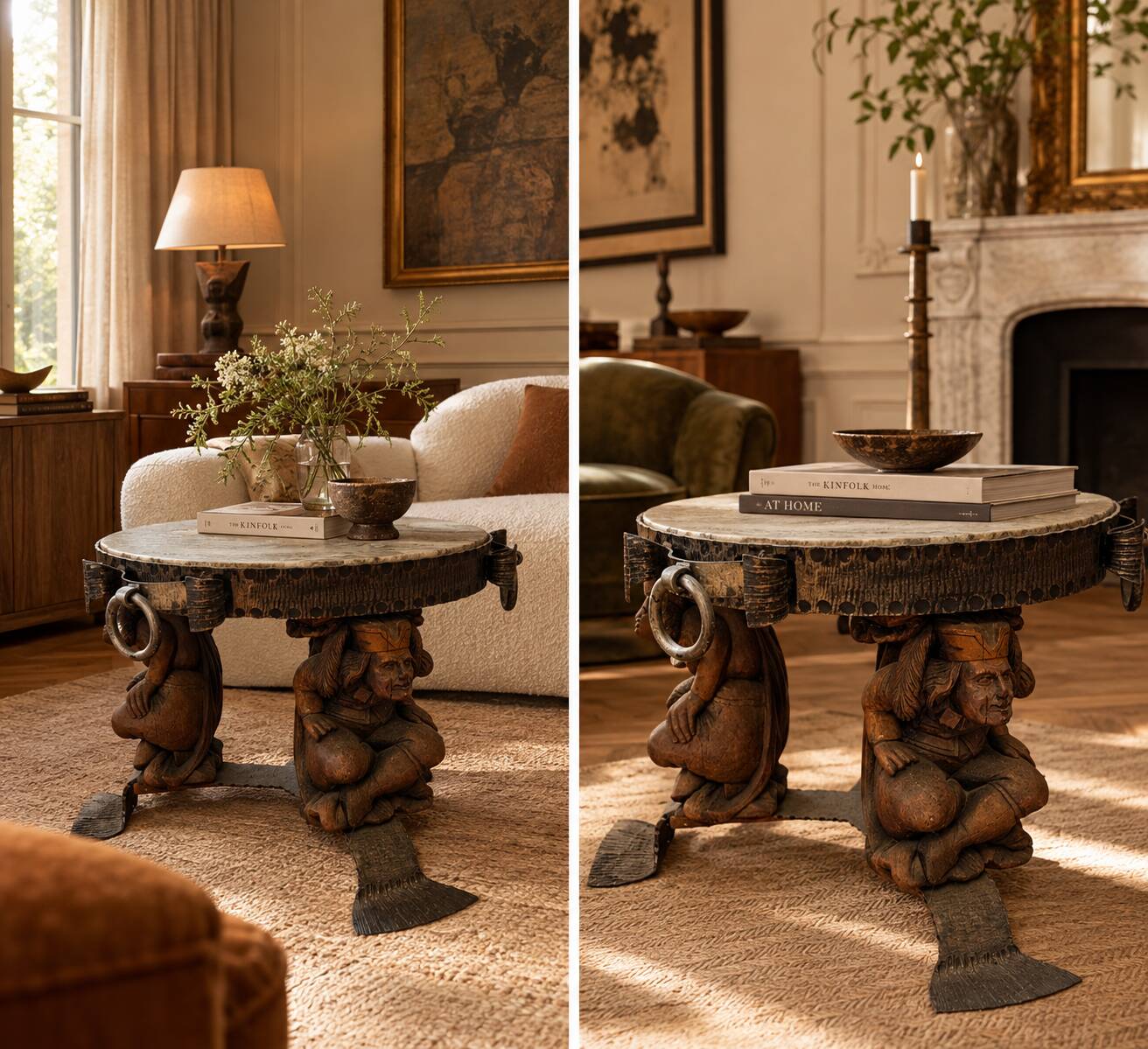 Wrought iron and hammered marble coffee table circa 1950.