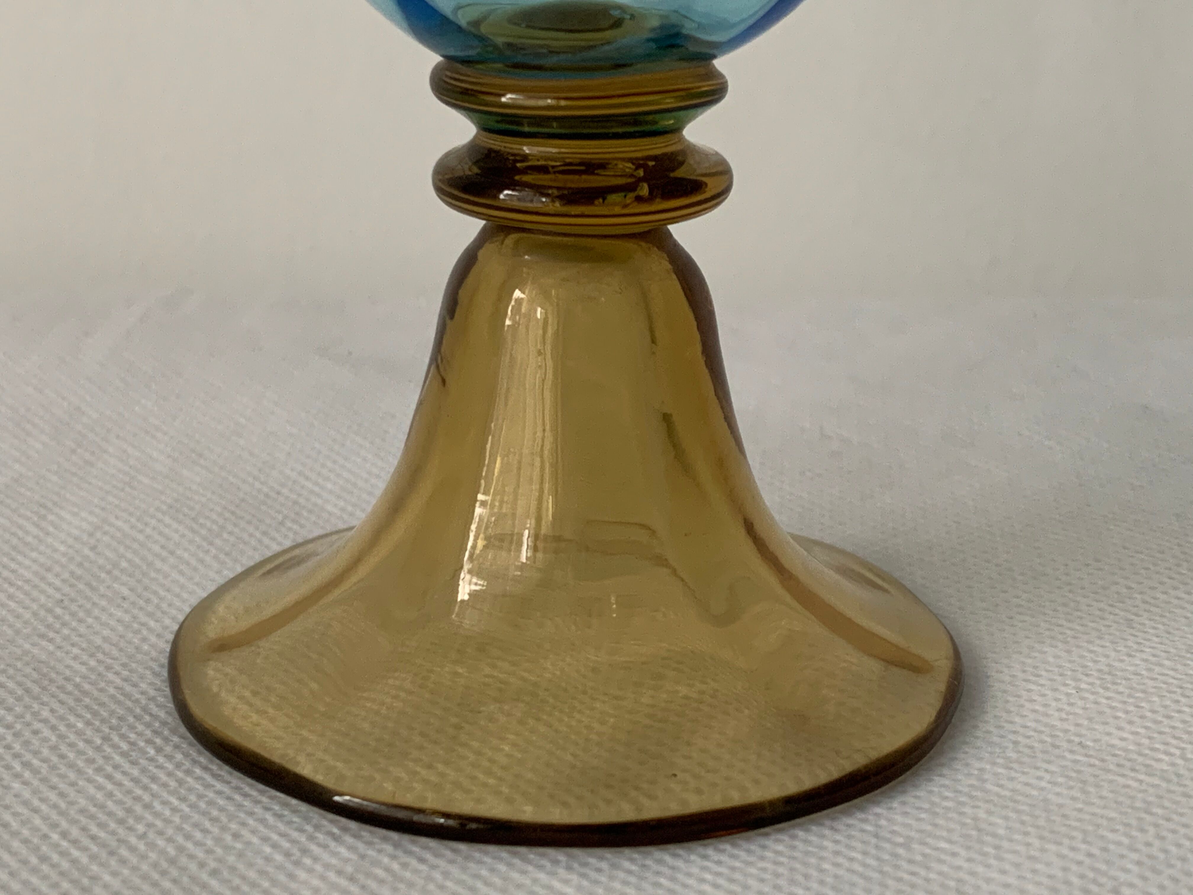 5 glasses in amber and blue crystal George Sand diabolos 19th century